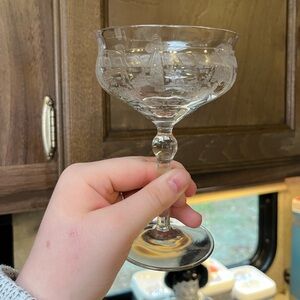 Vintage crystal floral etched wedding glasses